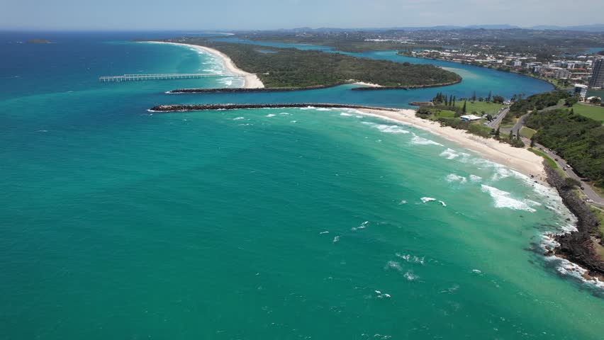 Duranbah Beach And Tweed River - Point Danger In Coolangatta, Queensland, Australia. - aerial shot
