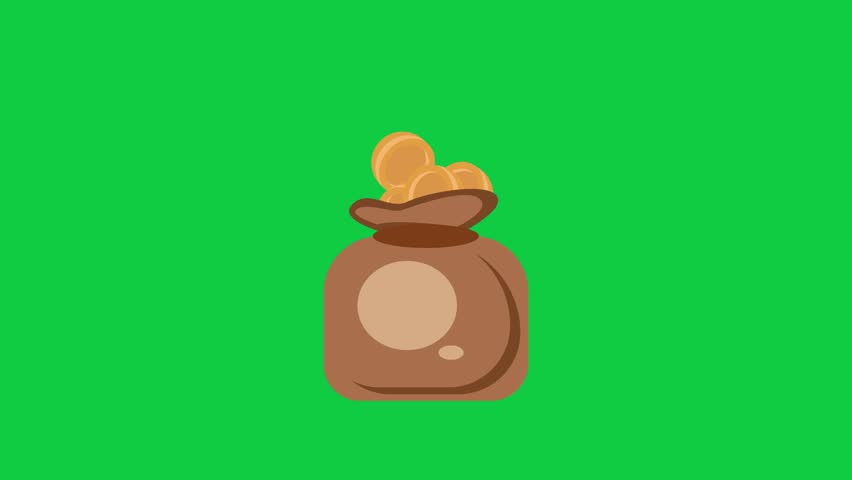 Classic Cartoon Money Bag with Gold Coins Icon Animation