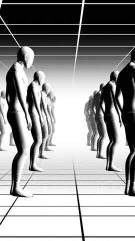 An abstract group of illustrated style cloned people.