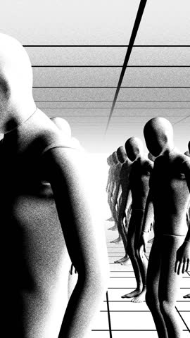 An abstract group of illustrated style cloned people.