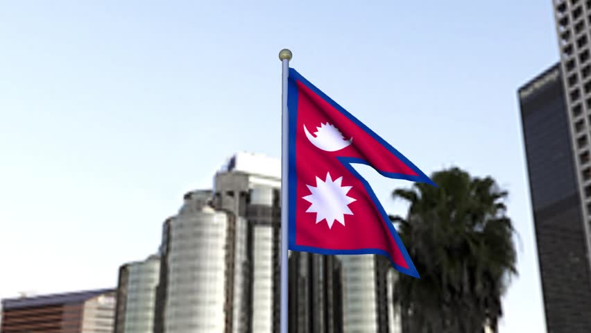 Waving Nepal country flag,The national flag of Nepal on a pole. The waving flag. The sign and symbol of the country.