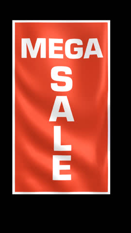 Red flag with bold yellow 'MEGA SALE' text. Mega sale flag waving. Bright red and yellow mega sale banner. Mega sale promotion flag.
