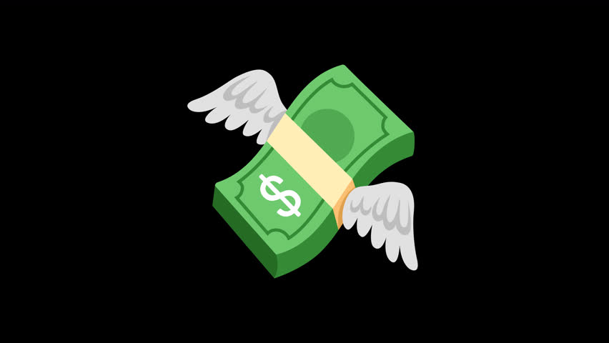 Money with wings emoji 4K animation. Transparent background. Animated emoticon on Alpha channel.