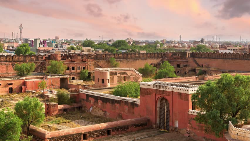 Imposing palace of the Maharaja of Bikaner inside Junagarh Fort, Bikaner, Rajasthan, India