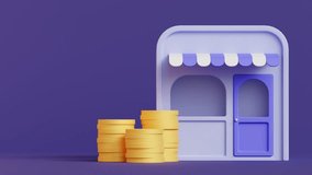 Business growth and success concept with 3d animation of golden money coins and store icon on isolated background with space for copy - Powered by Shutterstock - Get 15% off with code: PIKWIZARD15