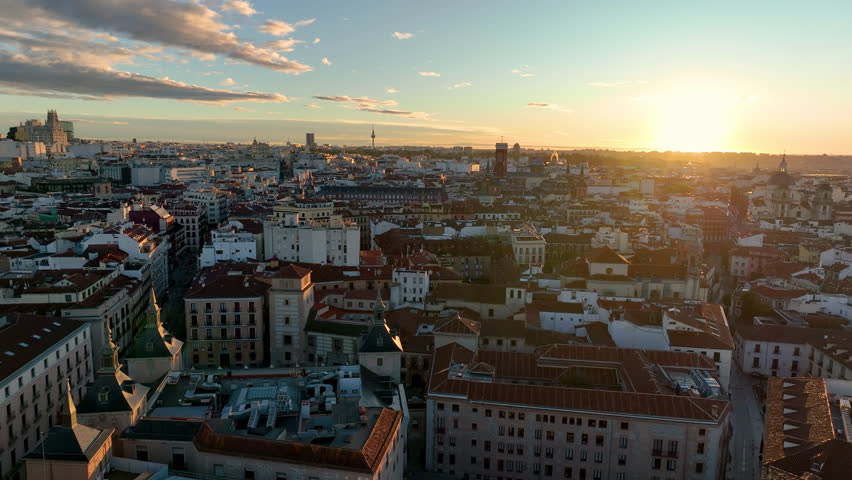 Aerial view of historical downtown of Madrid city in Spain. plaza mayor