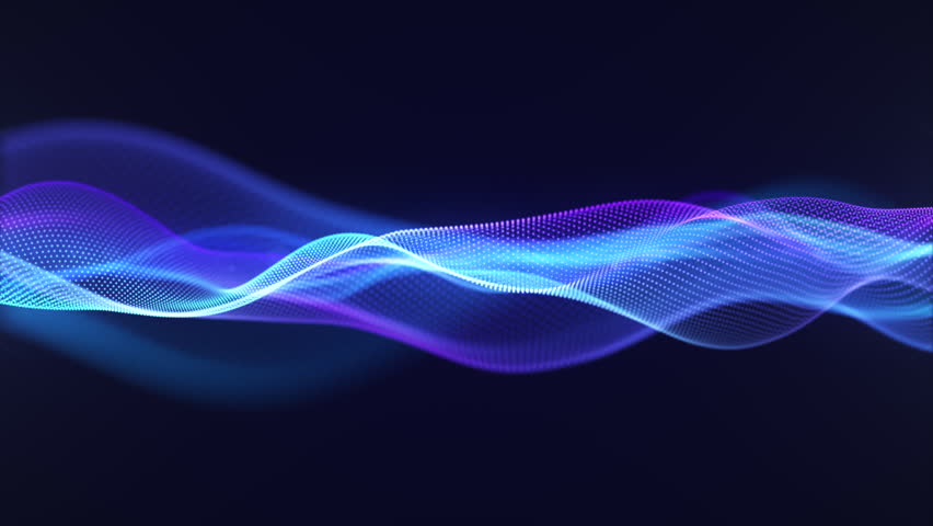 Abstract glowing neon cyber technology waves seamless motion. Blue and purple gradient digital waves flow. Technology background, big data visualization, blockchain, engineering, and audio waveform. 