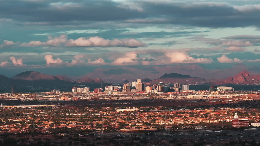 Downtown Phoenix Arizona with Camelback Mountain and Chase Field 