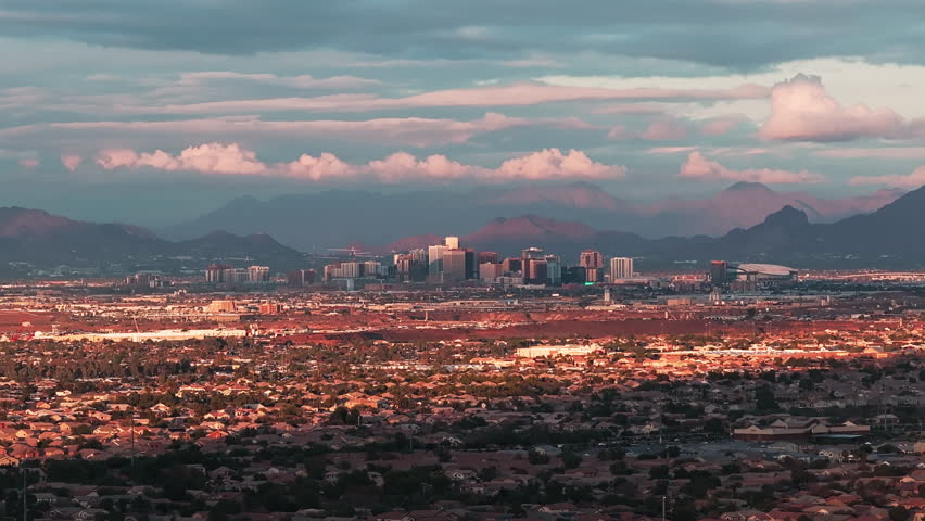 Downtown Phoenix Arizona with Camelback Mountain and Chase Field 