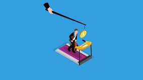 A businessman runs on a treadmill while a hand swings a dollar coin above him 3d animation cartoon - Powered by Shutterstock - Get 15% off with code: PIKWIZARD15
