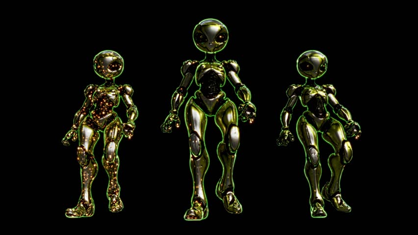 Futuristic humanoid figures in mesmerizing dance loop for creative VJ displays