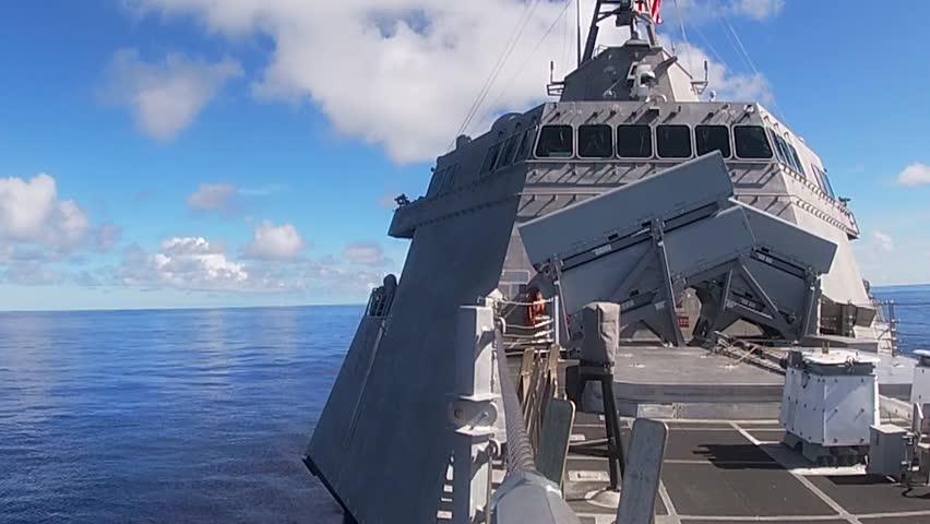 littoral combat ship USS Gabrielle Giffords (LCS 10) launches a Naval Strike Missile (NSM) 