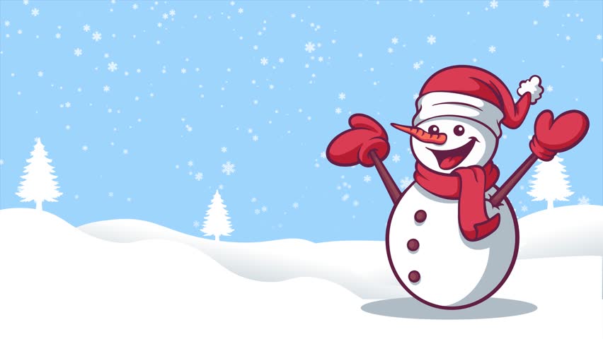 Happy Snowman wearing christmas hat cartoon animation