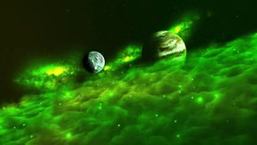 Two Alien Planets with Radioactive Nebulae. Radioactive Nebulae Clouds in Distant Space. Deep Space Distant Planets. Uninhabited Planets in a Distant Solar System. Exoplanets. Space Horizons. - Powered by Shutterstock - Get 15% off with code: PIKWIZARD15