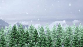 Digital animation snow falling in forest. Christmas tree and snow fall. green grass and blue sky - Powered by Shutterstock - Get 15% off with code: PIKWIZARD15