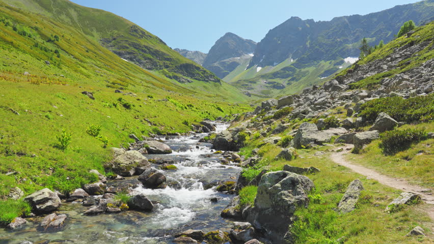 Mountain river in the mountains. Caucasus nature region.