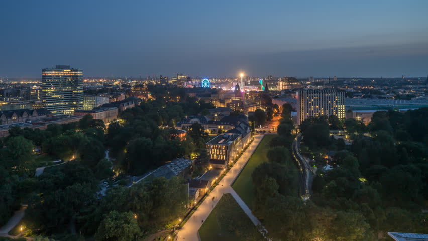 Germany Hamburg night skyline panorama time lapse downtown hamburg city germany.
