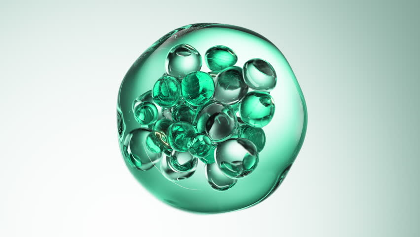 Turquoise cosmetic serum with liquid bubbles in a 3D abstract background. Hydrating essence gel enriched with collagen molecules. Moisturizing cream or oil for advanced skincare, beauty.