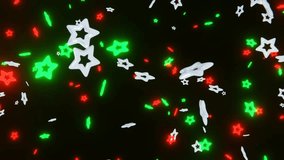 Abstract 3D horizontal winter backgrounds falling stars neon green red glitter confetti particle Happy New Year Merry Christmas Navidad event festive greeting card blank space defocused bokeh dof loop - Powered by Shutterstock - Get 15% off with code: PIKWIZARD15