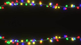 Abstract 3D horizontal winter backgrounds neon RGB led Merry Christmas lights bulb frame border event festive greeting card blank space glitter Happy New Year Navidad loop animation video wallpaper - Powered by Shutterstock - Get 15% off with code: PIKWIZARD15