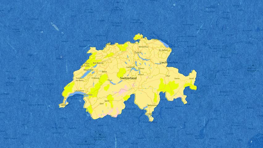 Dynamic Switzerland Map Animation - Blue and Yellow 