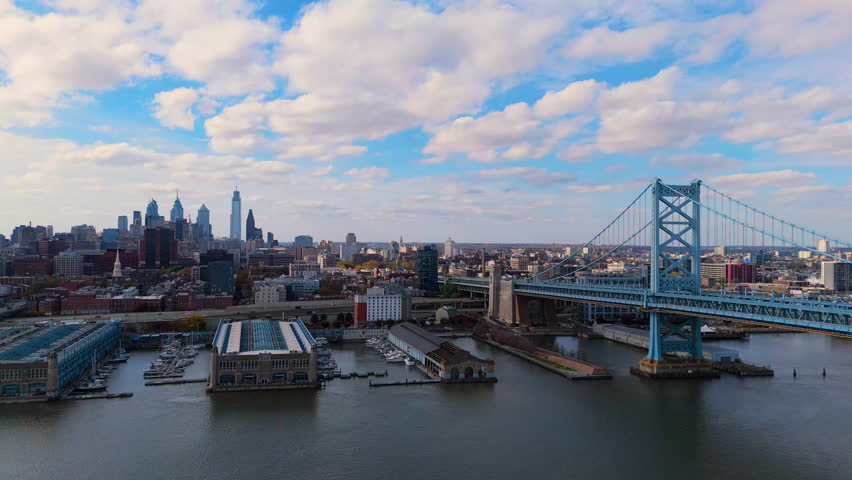 Aerial view of the Benjamin Franklin Bridge