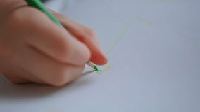Toddler hands coloring picture sitting indoors closeup. Unknown little girl painting on album at weekend morning. Creative kid enjoying hobby drawing green colour. Childhood and creativity concept - Powered by Shutterstock - Get 15% off with code: PIKWIZARD15