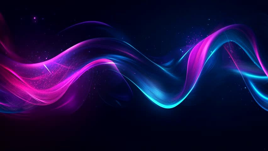 Abstract Neon Waveforms: Pink and Blue Glowing Energy Streams on Dark Background
