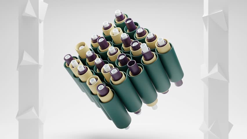 3D Abstract Loop Animation of Cylinder Shapes Rotating and Up and Down Motion with Aesthetic colors and white Background 4K