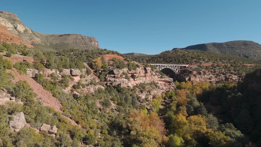 Fly Over Of Oak Creek Canyon Landscape In Sedona At Fall Time