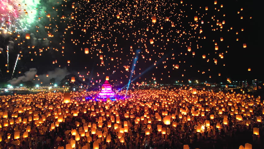 Floating lantern YeePeng Firework Festival or Yi Peng Lantern in Chiangmai, Chiang Mai festival and Loy Kratong Festival in Thailand,Asia 