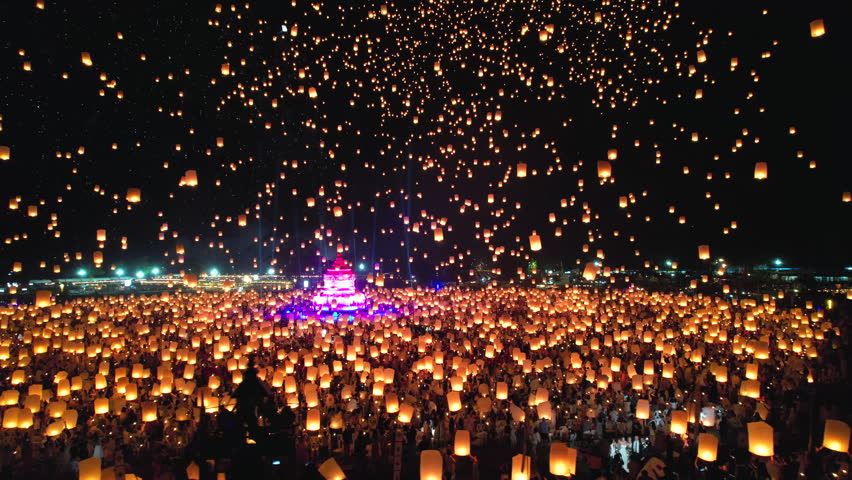 Floating lantern YeePeng Firework Festival or Yi Peng Lantern in Chiangmai, Chiang Mai festival and Loy Kratong Festival in Thailand,Asia 