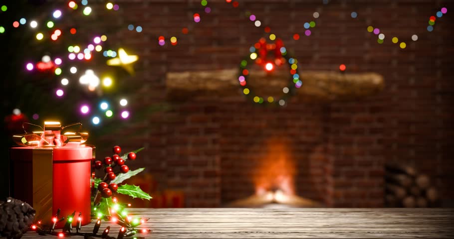 Christmas decoration tree background holiday winter wooden festive celebration home year new merry. Christmas tree decoration in the house with water drop lights. 3d rendering