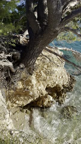 Sea waves crashing on the Adriatic coast in Croatia