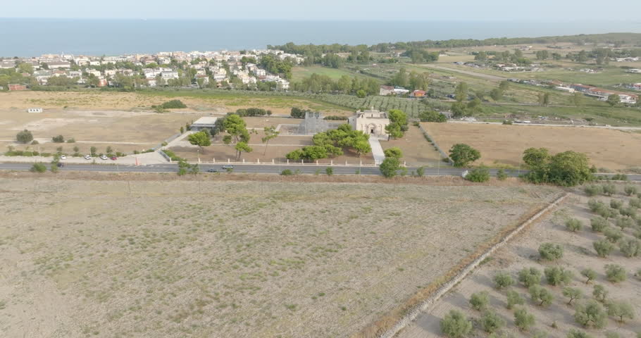 Aerial view of the Basilica of Santa Maria Maggiore di Siponto (Holy Virgin of Siponto). It