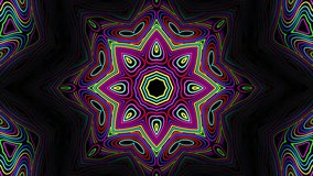 Abstract psychedelic mandala made of colorful trippy patterns with morphing lines on a dark background. Acid colored kaleidoscope for trance music festival or art performance. Motion design , 4K 30fps - Powered by Shutterstock - Get 15% off with code: PIKWIZARD15