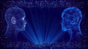 Digital brain human heads matrix artificial intelligence AI, human computer interaction, digital transformation. data exchange human AI collaboration. Chatbot Customer Service of Ai. 3D Illustration - Powered by Shutterstock - Get 15% off with code: PIKWIZARD15