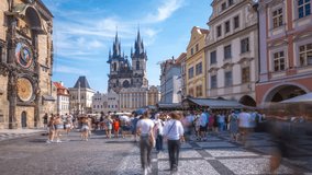 Prague Astronomical Clock and Church Cathedral main sqaure  timelapse hyperlapse, medieval astronomical clock, on the southern wall of Old Town City Hall in the Old Town Square, Prague, Czech Republic - Powered by Shutterstock - Get 15% off with code: PIKWIZARD15