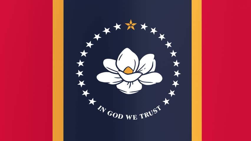 Flag of the State of Mississippi, USA. Seamless looping animation. 3D Illustration