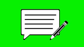 video animation drawing pencil icon writing message in speech bubble, sketch draw in black and white color. On a green chroma key background - Powered by Shutterstock - Get 15% off with code: PIKWIZARD15