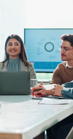 Happy, business people and handshake with applause in meeting for teamwork, congratulations or winning at office. Group, employees or shaking hands and clapping for promotion or success at workplace