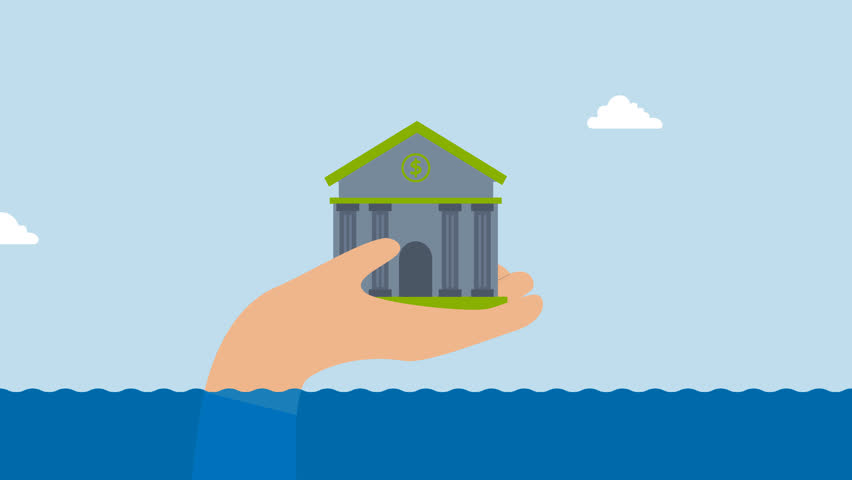 Government bailout to help support bank from bankruptcy, 4k animation of government assistance supports bank from perilous waters. 