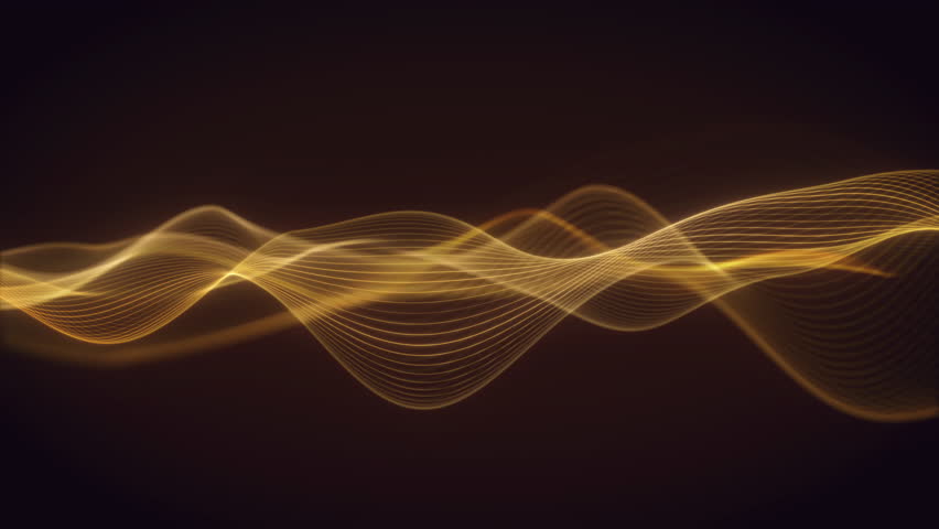 Golden light waves abstract flowing pattern glowing yellow futuristic motion dark background. Smooth and elegant design with soft curves and luminous lines. Perfect for technology, media, or artistic 