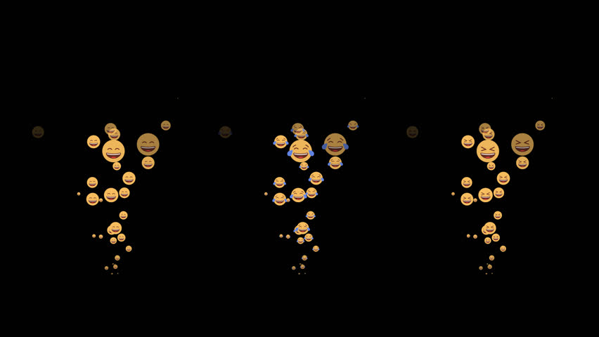 Emoticon happy symbol animated on transparent background. Laughing face with tear, joy, smiling emoji floating up motion graphic with alpha channel. Feeling good, social media, live, flying upwards.