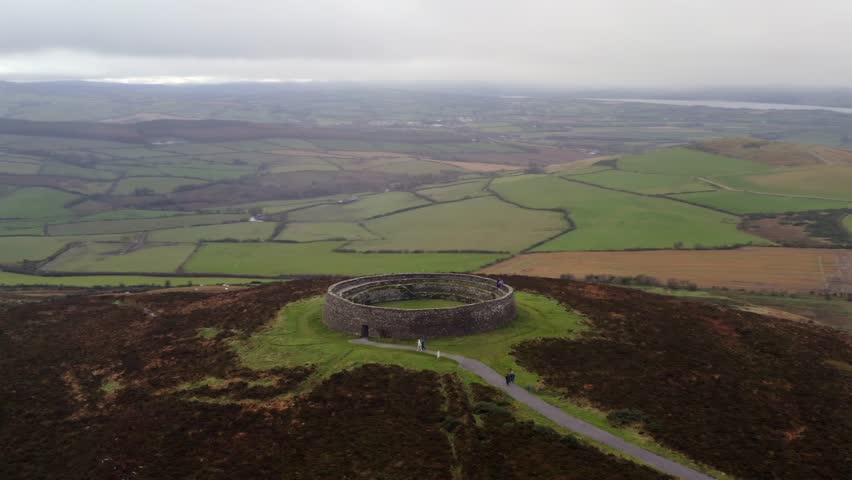 Stunning aerial views of Irish autumn landscape from Grianán of Aileach fortress