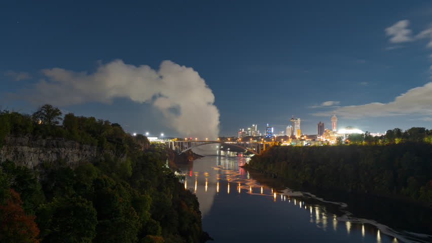 Niagara Falls, New York, USA time lapse with Niagara Falls at dawn.