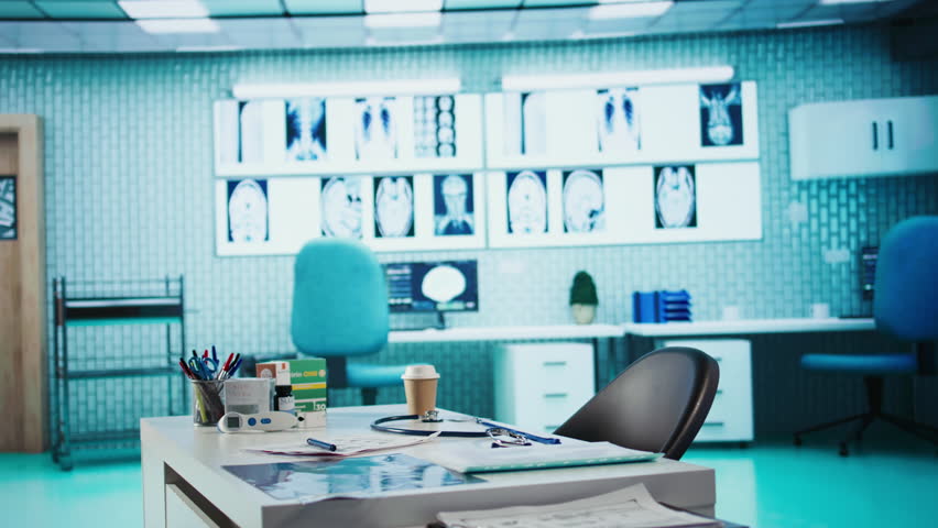 Empty doctor office featuring modern medical equipment and drugs, ready for the next patient consultation. Highlighting advanced diagnostics, healthcare services and patient care management. - Powered by Shutterstock - Get 15% off with code: PIKWIZARD15