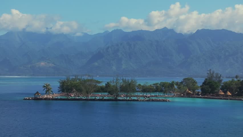 French Polynesia South Pacific Ocean barrier coral reef drone aerial view marina Tahiti Island Taiarapu Vairao Matiti Papara Papeete Moorea Bora Bora torquise water channel passe snorkel swim circle