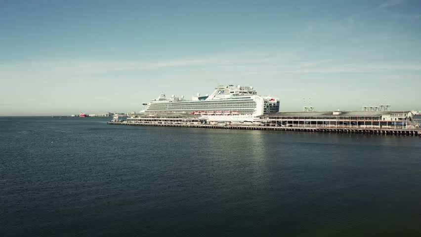 A large cruise anchored in the port of Melbourne, Victoria, Australia.