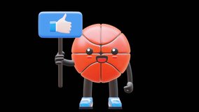 3D Cute Basketball Character Holding Thumbs Up Like Board Symbolizing Approval And Agreement Suitable For Social Media Marketing And Feedback Concepts. Transparent Background. Alpha Background. - Powered by Shutterstock - Get 15% off with code: PIKWIZARD15